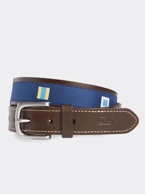 NEW Vineyard Vines Mens 32 EDSFTG Signal Club Belt Silk Cowhide Leather Flags